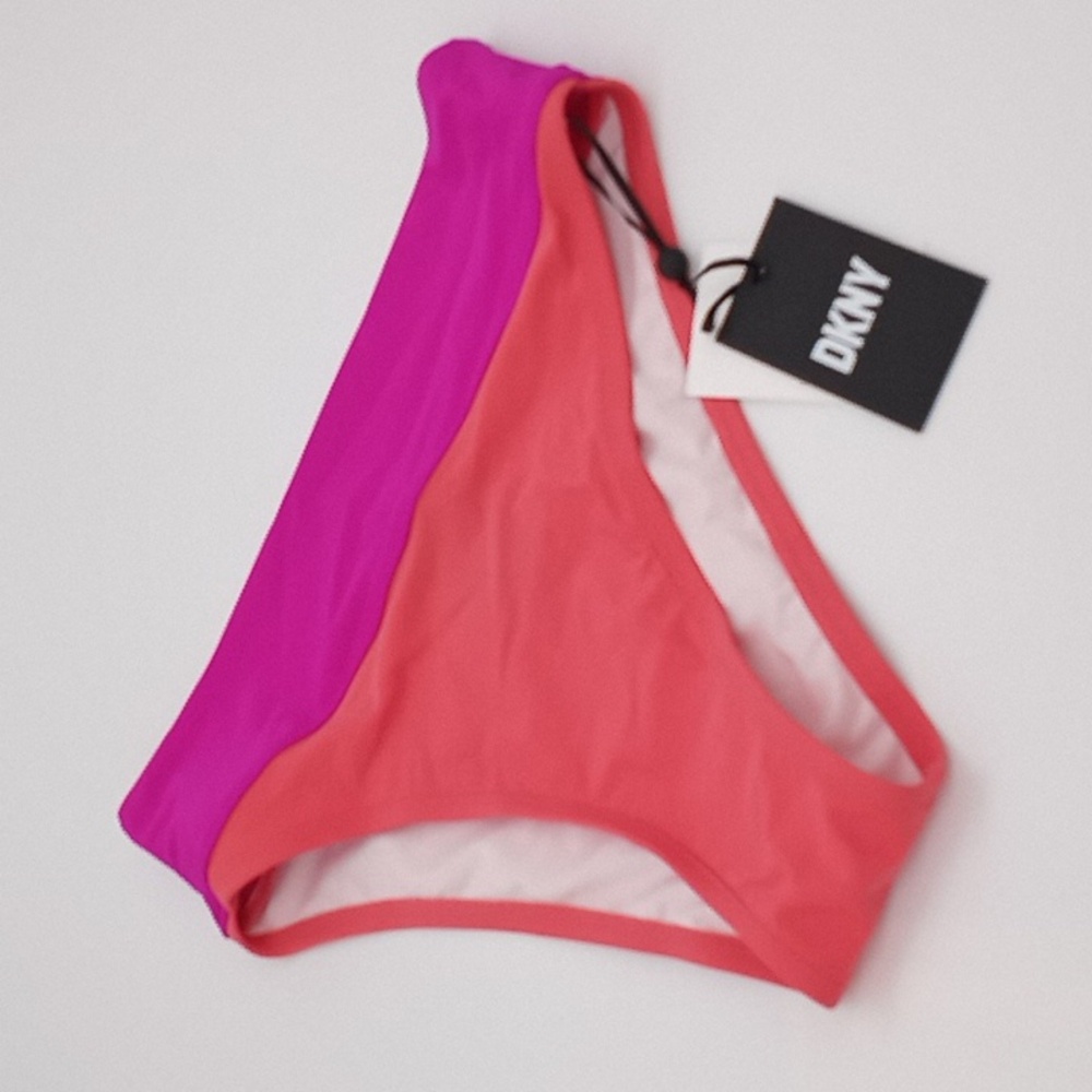 DKNY Colorblocked High-Waisted Bikini Bottoms Punch Pink M